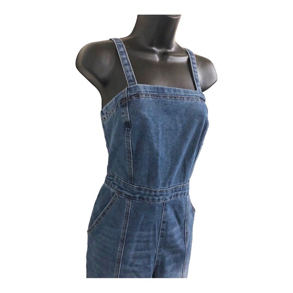 Sincerely Jules blue jeans denim faded medium wash smocked jumpsuit size Small - Picture 7 of 17